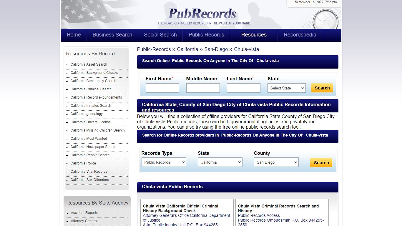 Chula vista, San Diego County, California Public Records